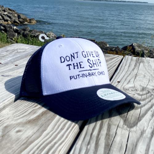 Don’t Give Up The Ship Hat in White/Navy